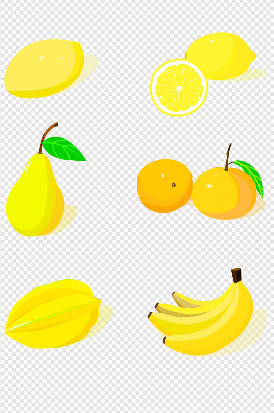 黄色配色热带水果插画免扣元素