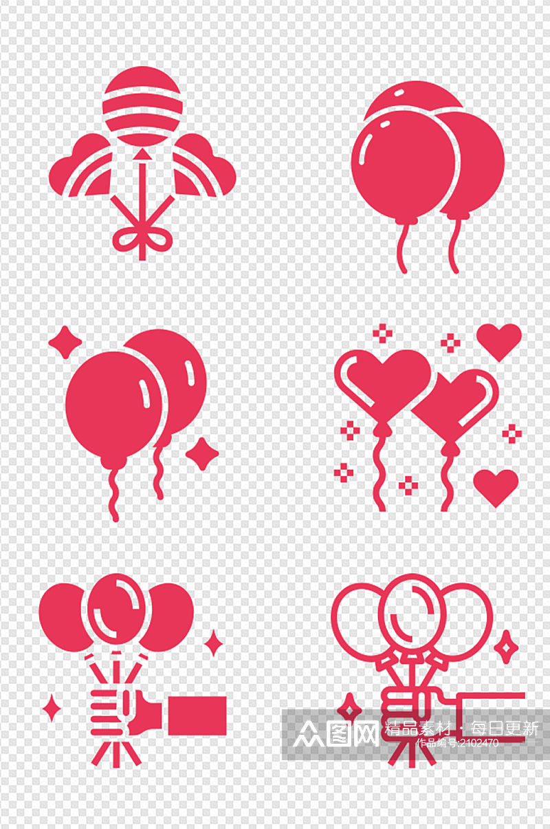 浪漫气球图标卡通爱心情人节日装饰免扣素材素材