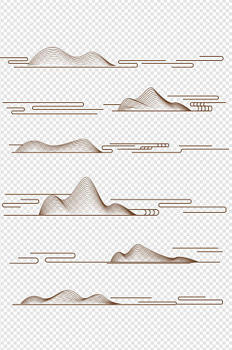 中国风新中式线性山水纹云纹底纹免扣元素