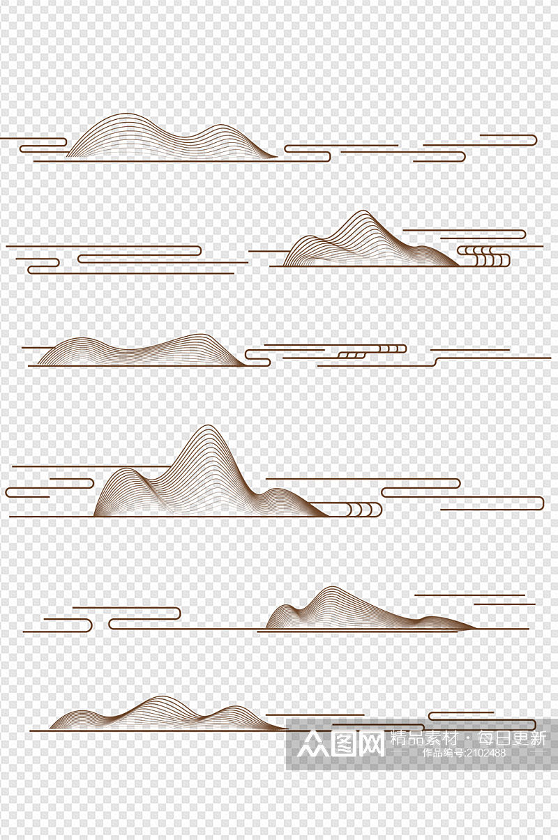 中国风新中式线性山水纹云纹底纹免扣元素素材