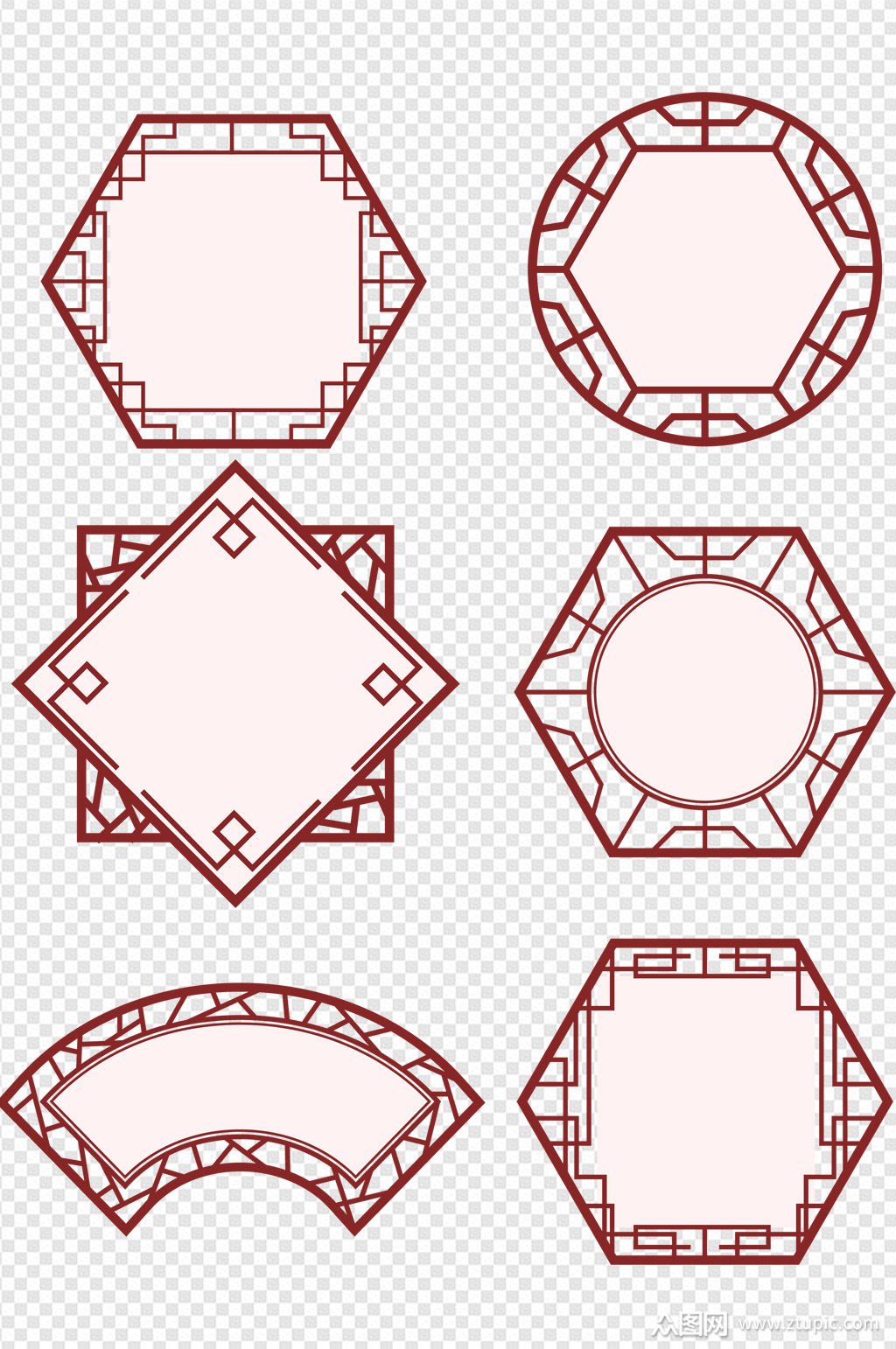 中式窗格边框中国风雕刻文化墙免扣元素