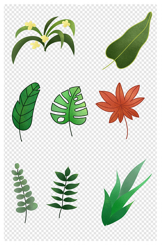 植物叶子手绘卡通免扣元素