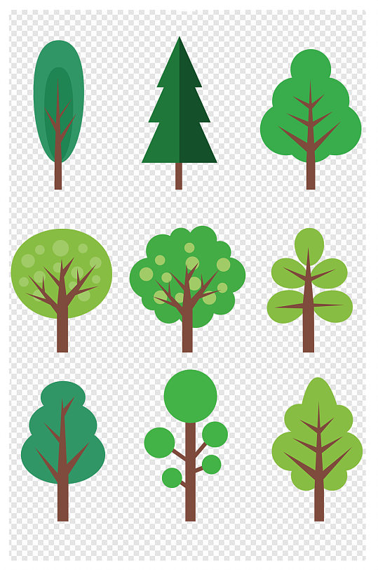 春天树植树节绿树卡通树手绘元素