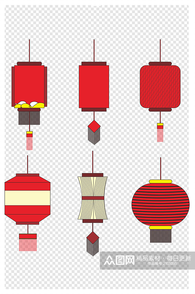 灯笼中国元素方形圆形红灯笼造型图免扣元素素材
