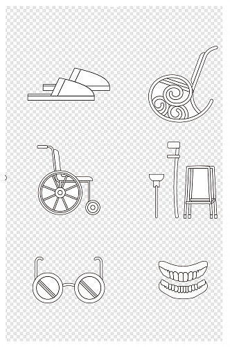 线描手绘可爱卡通关爱老人生活用品免扣元素