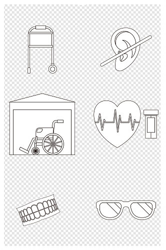 线描手绘可爱卡通关爱老人生活用品免扣元素