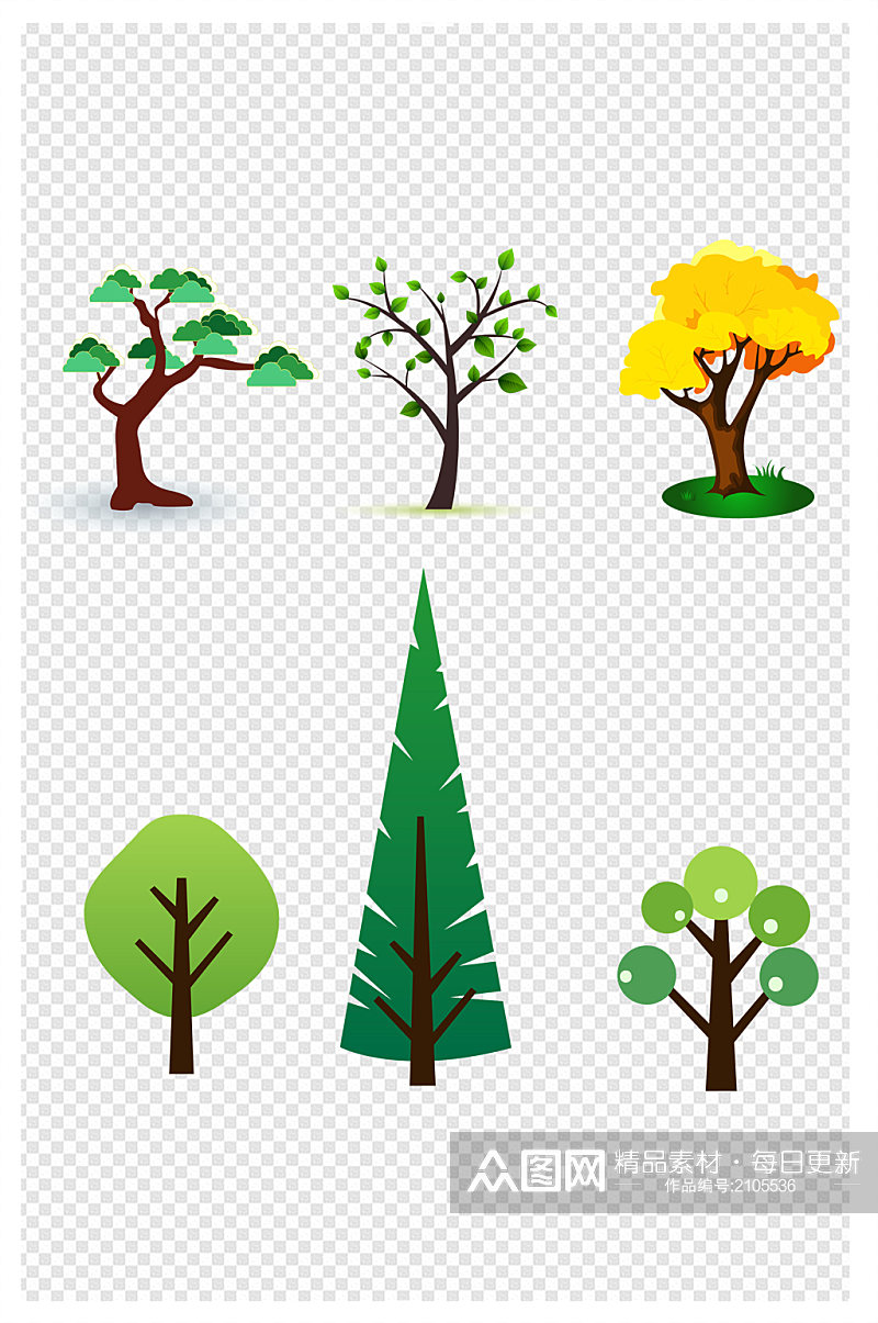 绿色大树树卡通元素图免扣元素素材