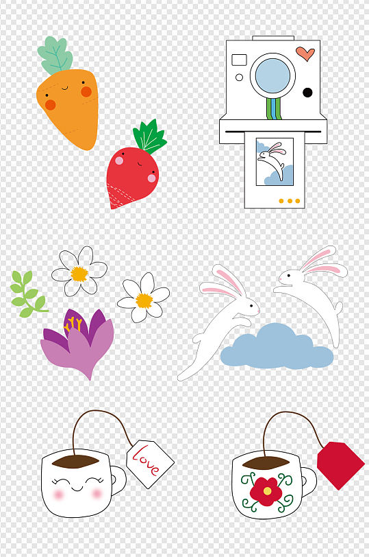 手绘花兔子中秋下午茶胡萝卜免扣元素