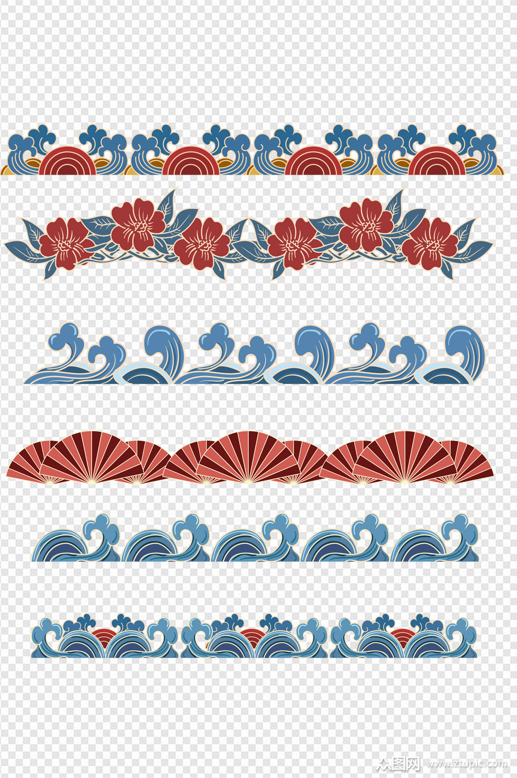 中国风国潮花边中式祥浪花纹边框免扣元素