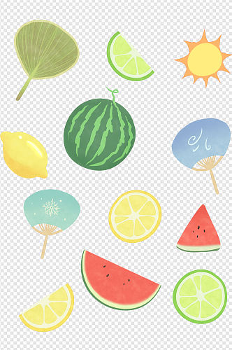 夏日元素水果扇子装饰图案免扣元素
