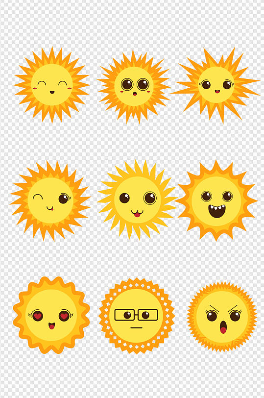 阳光太阳卡通图案图标素材太阳笑脸免扣元素