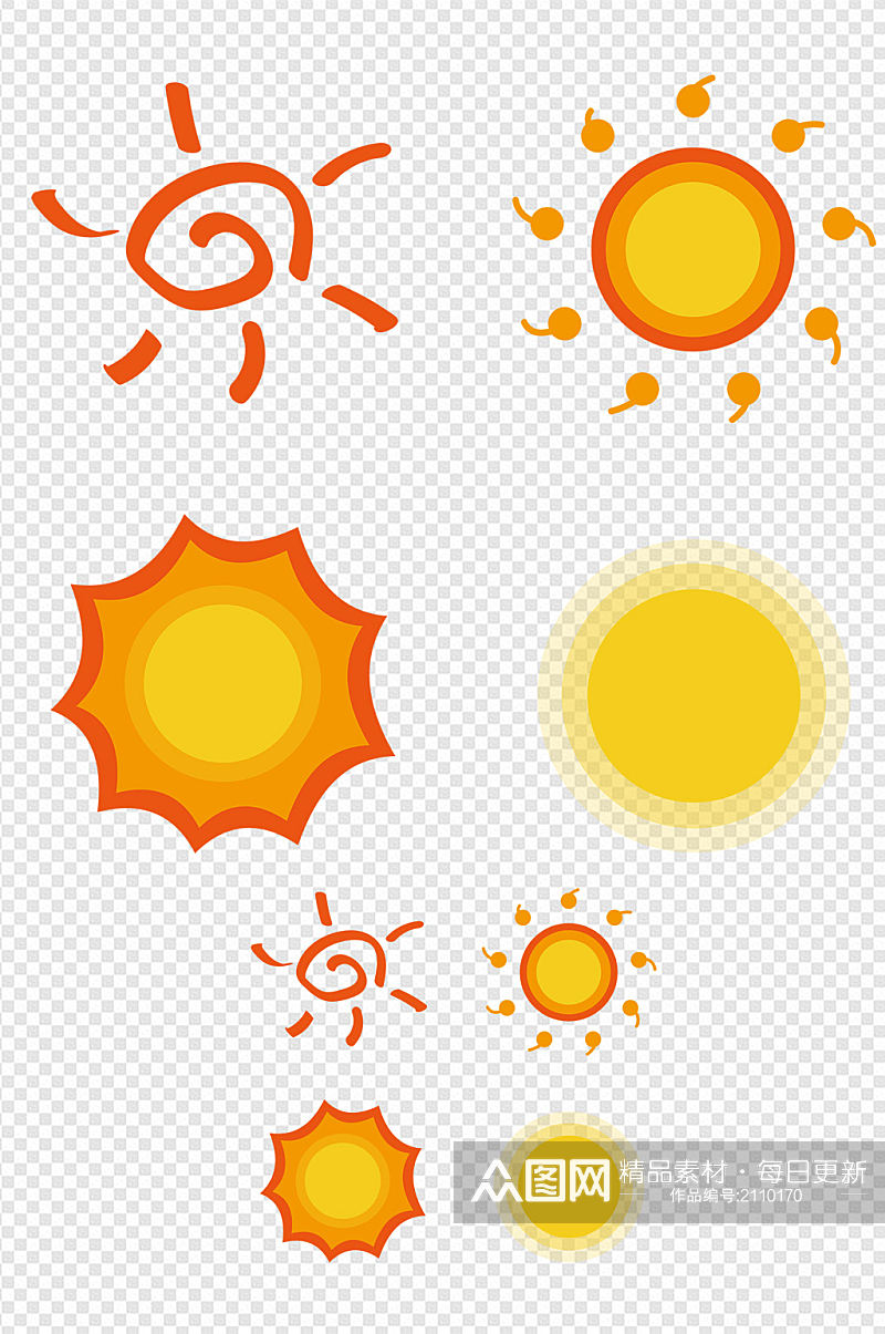 橙黄扁平化太阳图标免扣元素素材