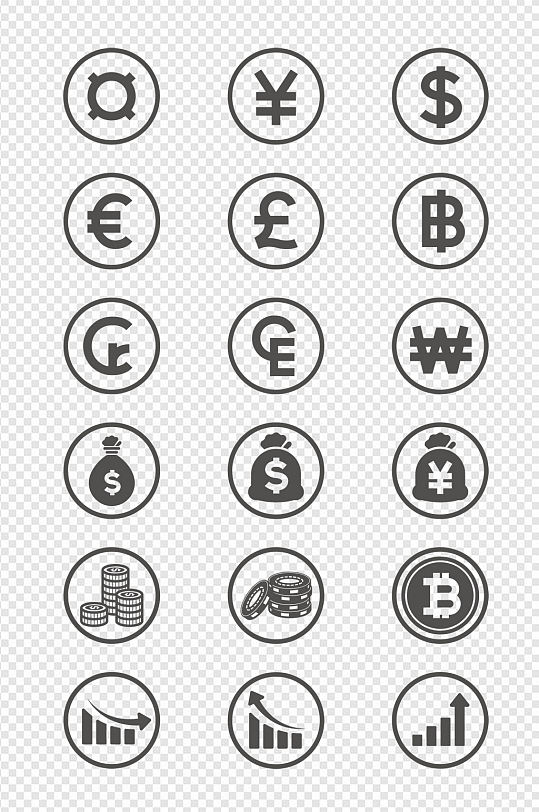 金融图标钱货币符号美元比特币筹码免扣元素