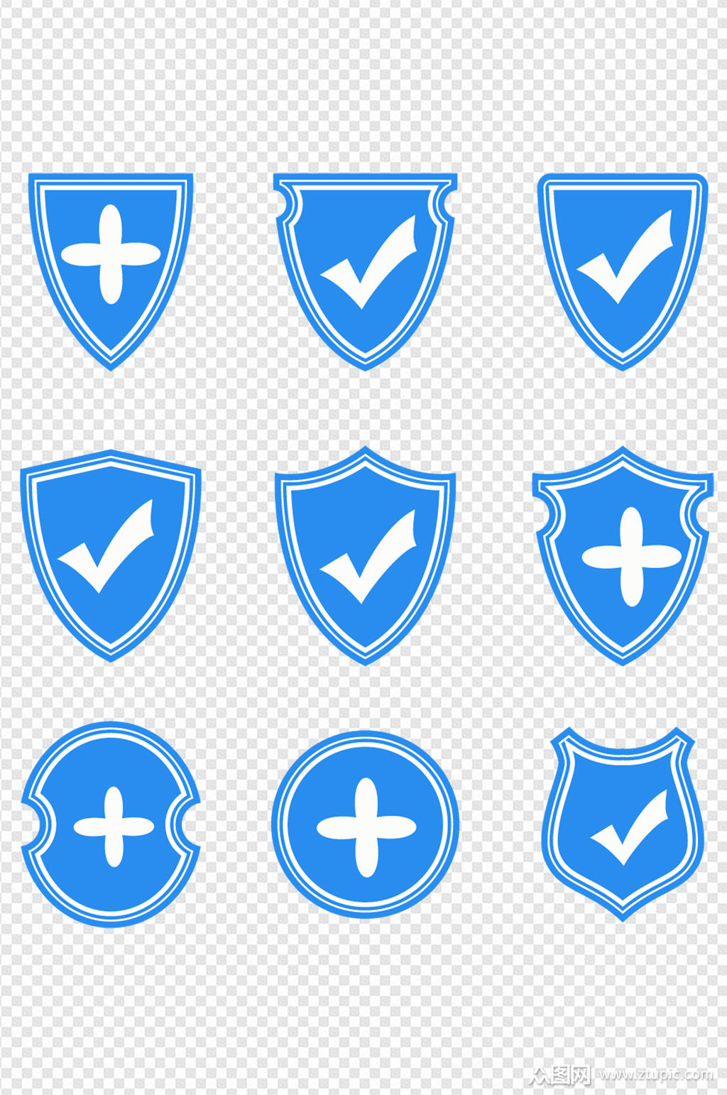 蓝色手绘卡通盾牌插图设计免扣元素