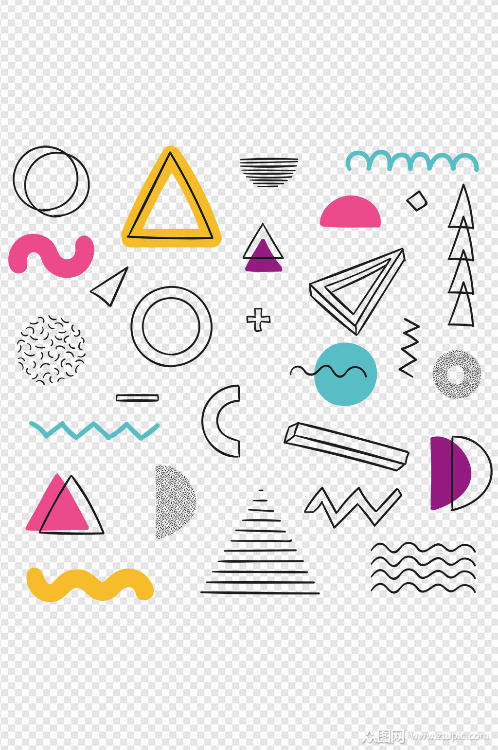 手绘风格简约几何装饰性免扣元素素材
