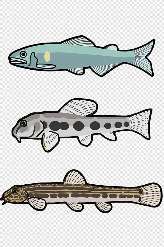 鱼海鲜元素卡通鱼扁平化鱼免扣素材