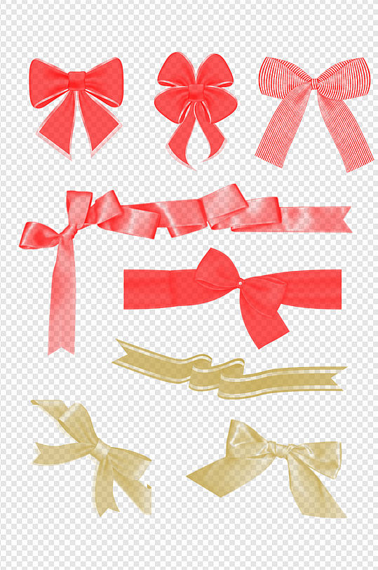 蝴蝶结绸缎绸带红色蝴蝶结金色蝴蝶免扣元素-众图网