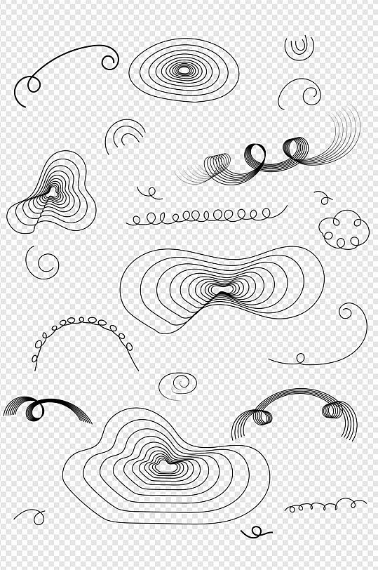 手绘简约黑白线条曲线线圈年轮免扣素材