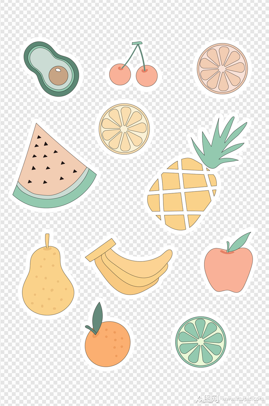 卡通小清新水果贴纸免扣素材