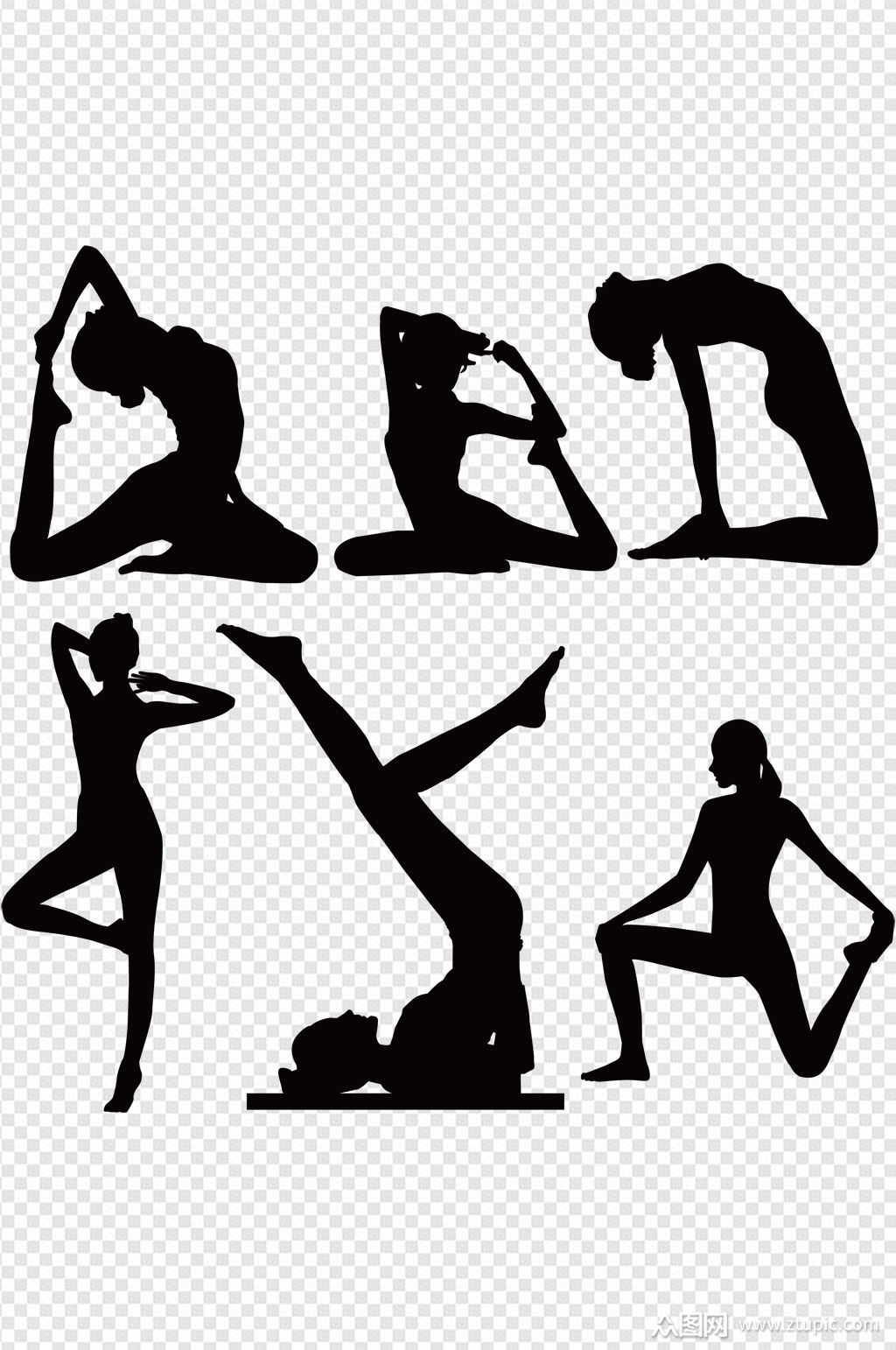 美体瑜伽瘦身减肥塑形黑白免扣剪影素材