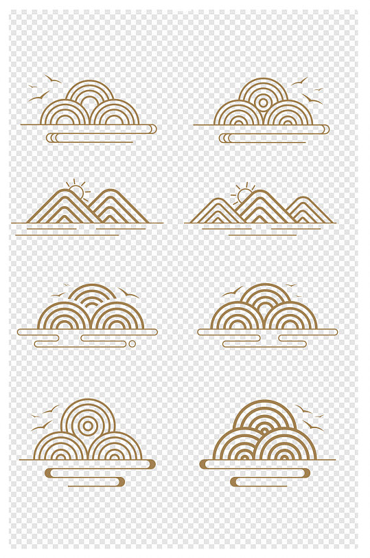 中国风中式古典山纹云纹祥云纹线条免扣素材