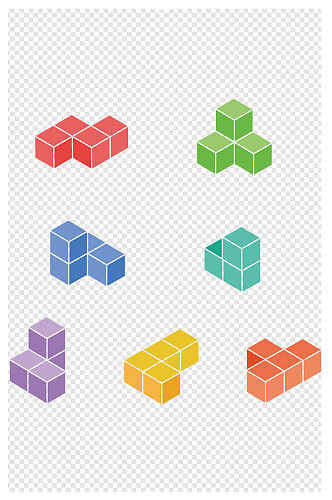 多彩几何积木方块免扣元素
