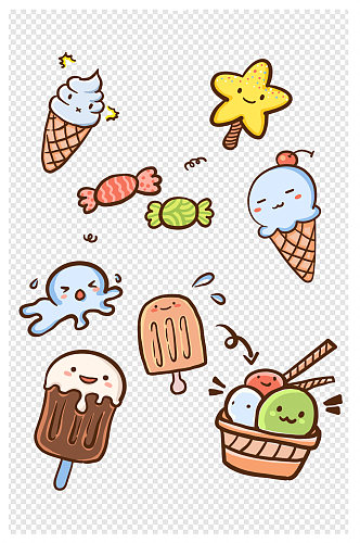 冰淇淋卡通拟人夏天萌雪糕巧克力免扣元素