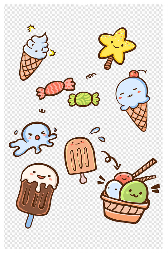冰淇淋卡通拟人夏天萌雪糕巧克力免扣元素