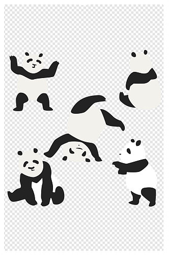 春季卡通手绘可爱大熊猫玩耍熊猫免扣元素