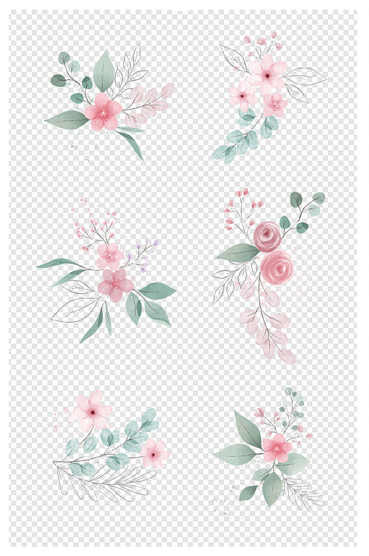 清新粉色花卉手绘花朵设计免扣元素