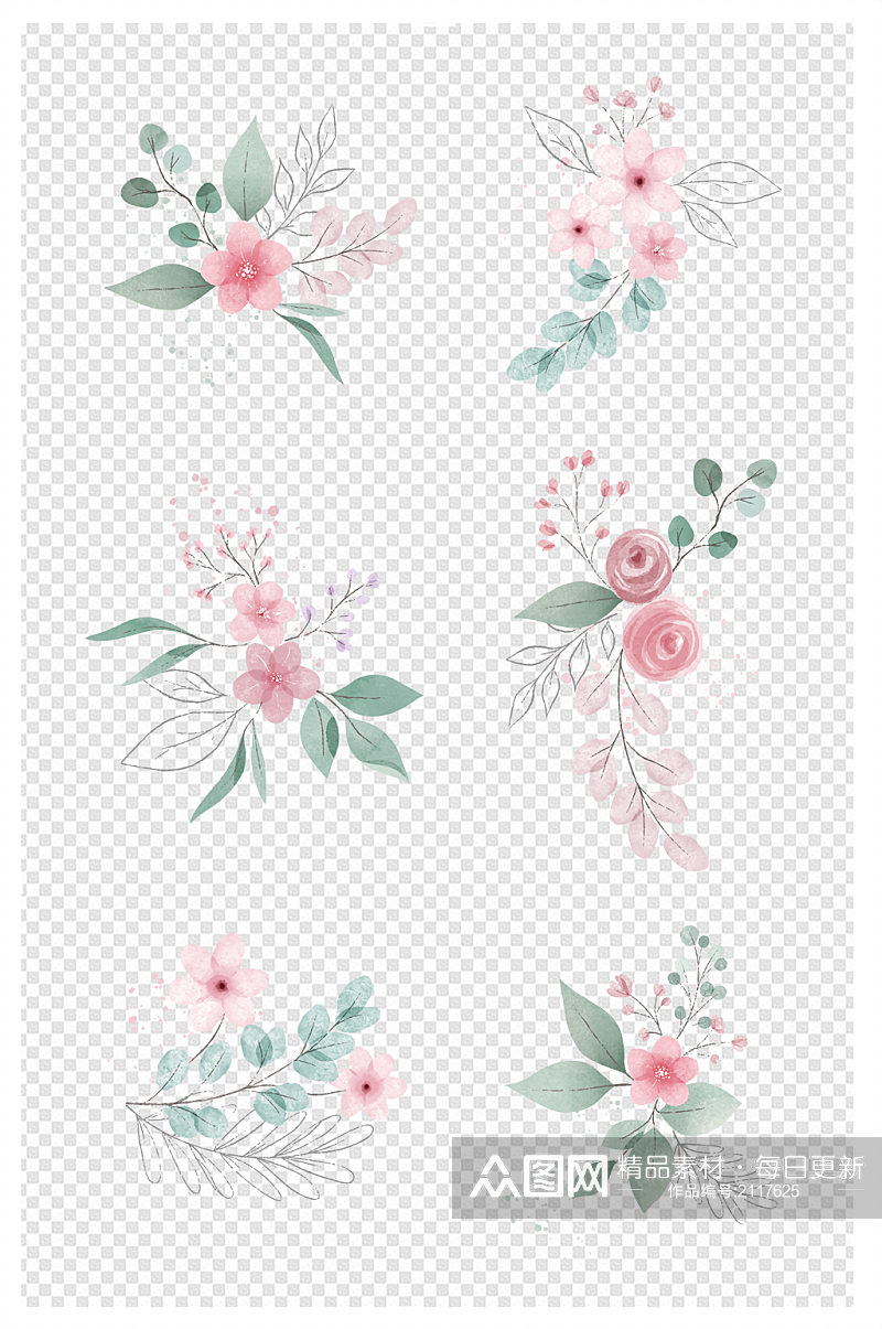 清新粉色花卉手绘花朵设计免扣元素素材