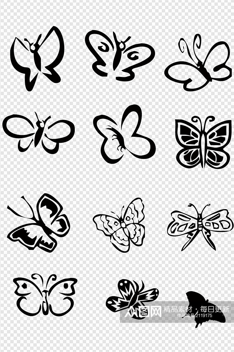蝴蝶图黑色图片昆虫免扣元素素材