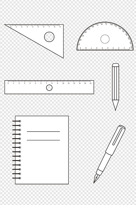 文具简笔画考试文具三角尺笔本子免扣元素立即下载尺子量尺直尺圆尺