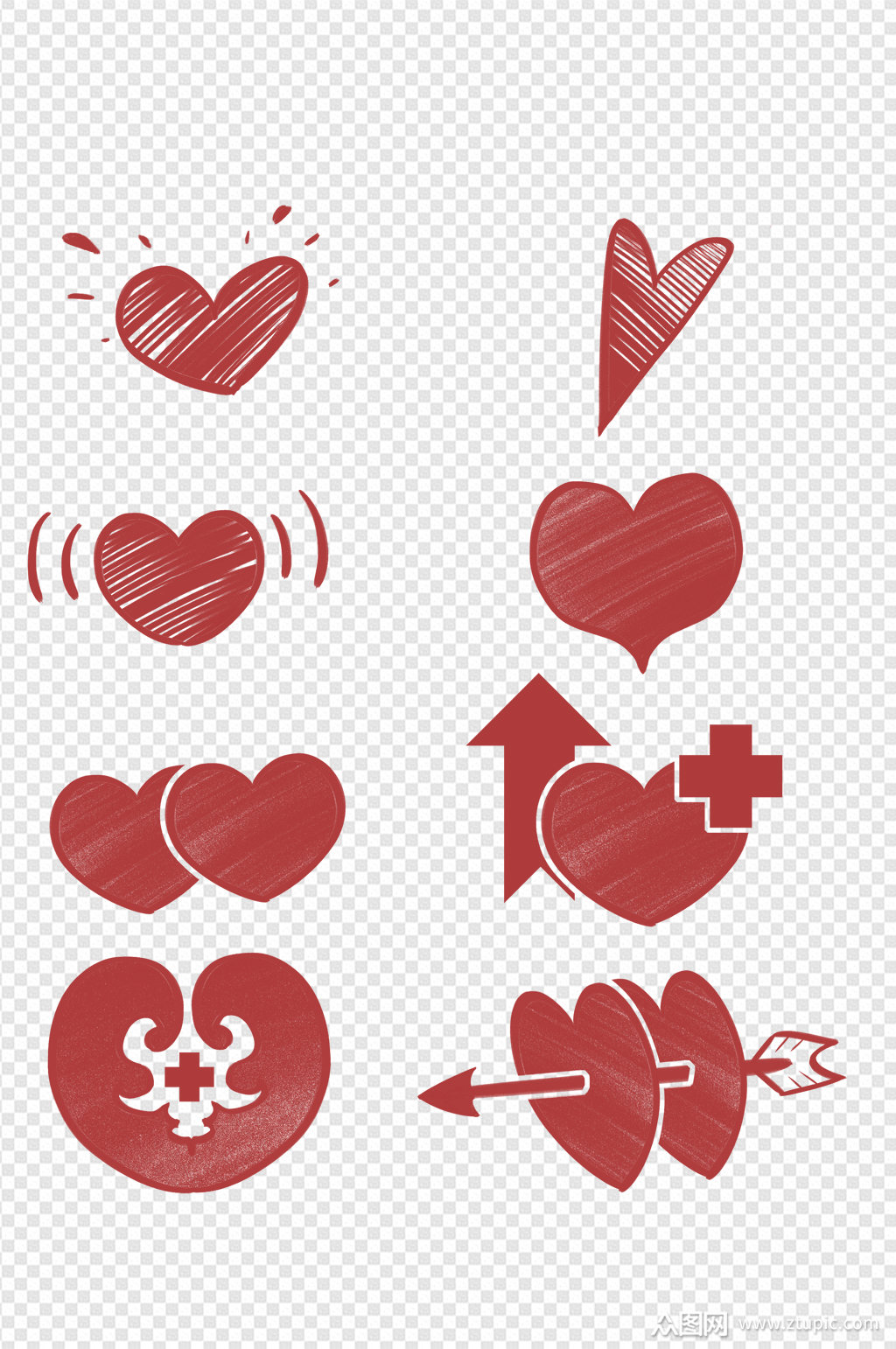 手绘红心心动一箭穿心加生命值图案免扣元素素材