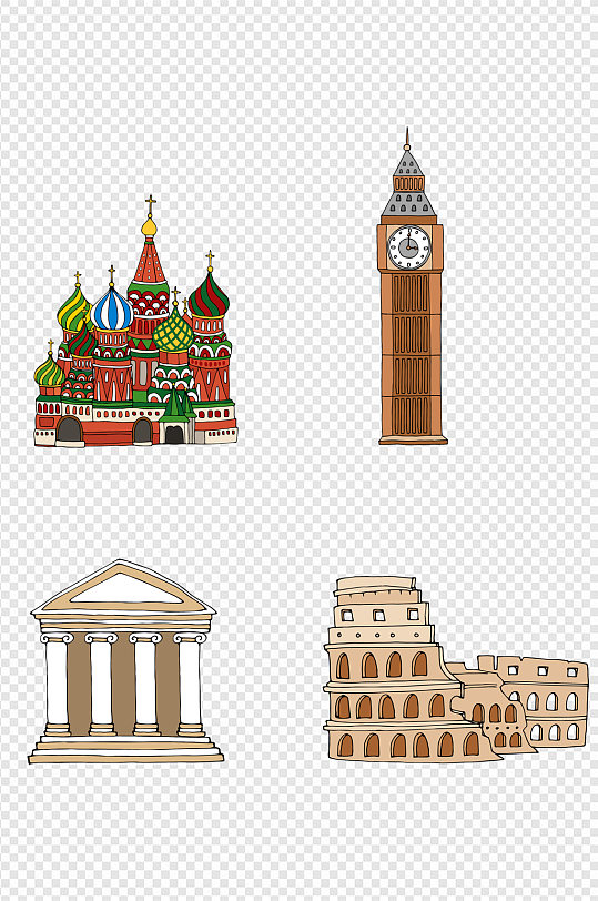 地标建筑俄罗斯大本钟罗马斗兽场免扣元素