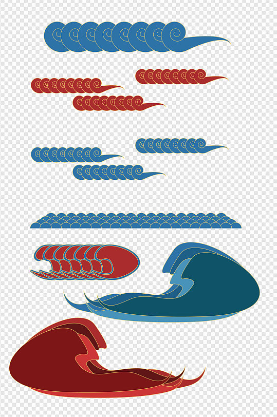 国潮海浪图装饰边框古风海洋免扣元素