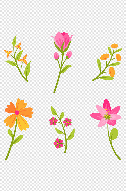 平面设计橙色和粉色花朵花素材免扣素材