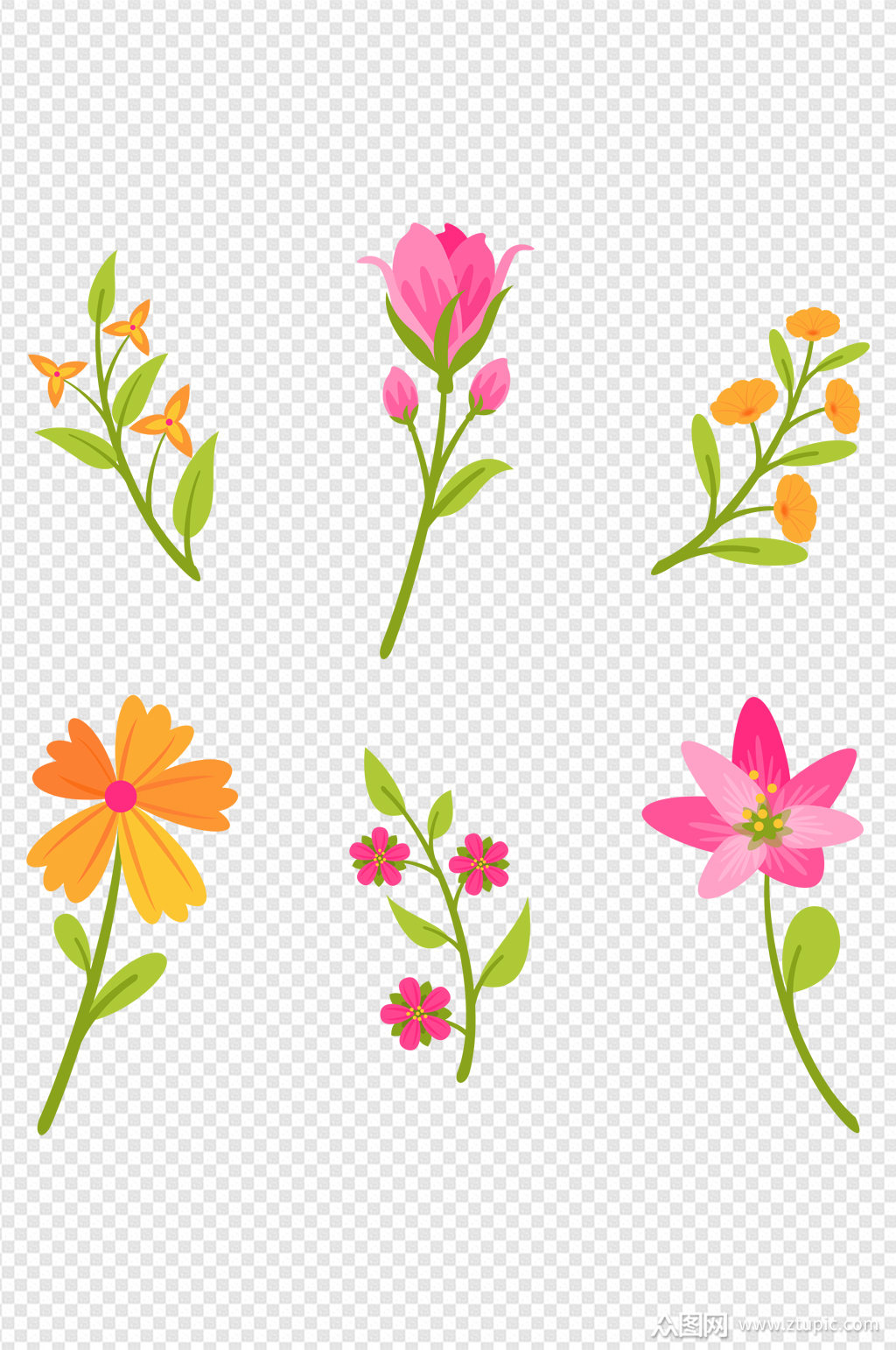 平面设计橙色和粉色花朵花素材免扣素材素材