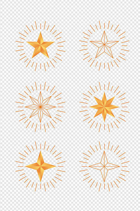 立体金色星星五角星放射光线图案免扣元素