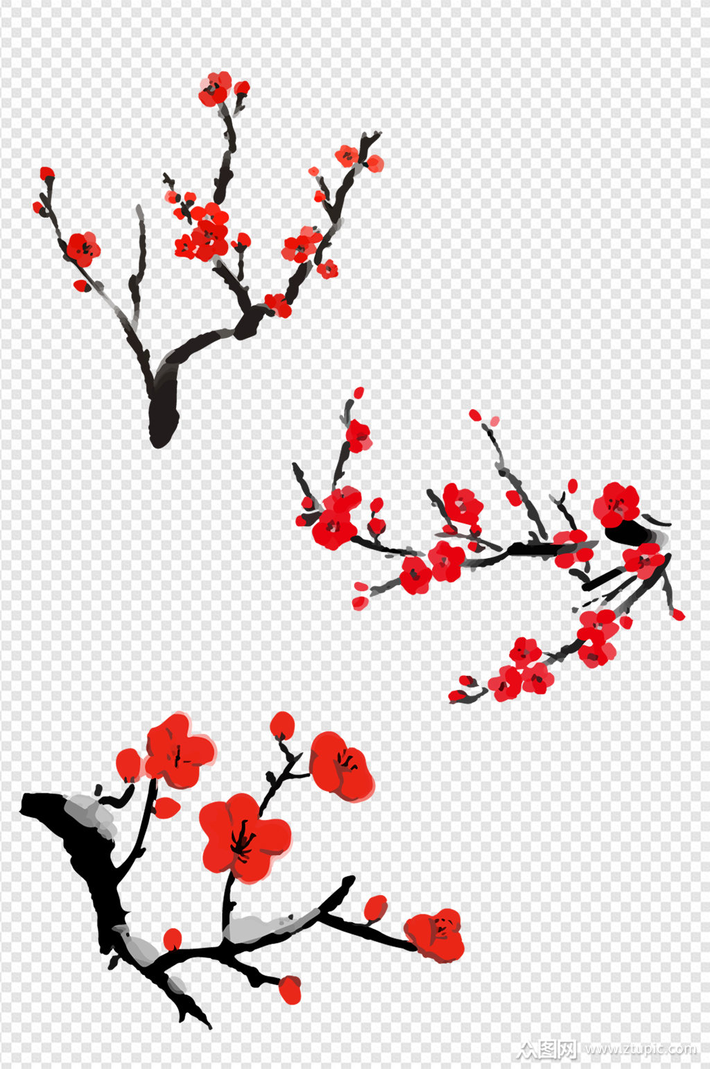 手绘中国风梅花免扣元素素材