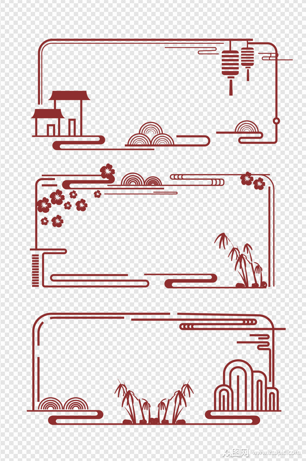 中国风竹子山纹祥边框中式元素边框免扣元素