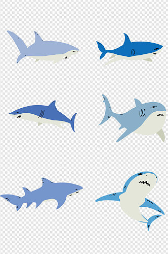 海底动物海洋水底扁平插画鲨鱼呆萌免扣元素