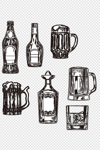 卡通手绘素描灌装瓶装杯装啤酒饮料免扣元素