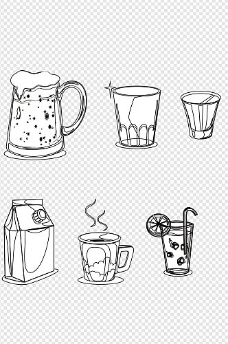 卡通手绘素描灌装瓶装杯装饮料饮品免扣元素