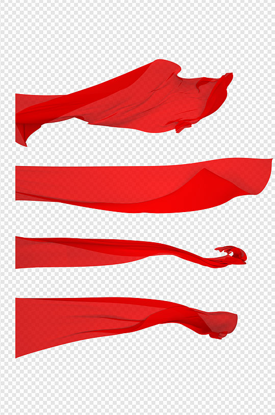透明国风红红布丝带红色飘带装饰免扣元素