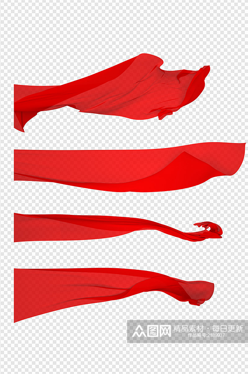 透明国风红红布丝带红色飘带装饰免扣元素素材