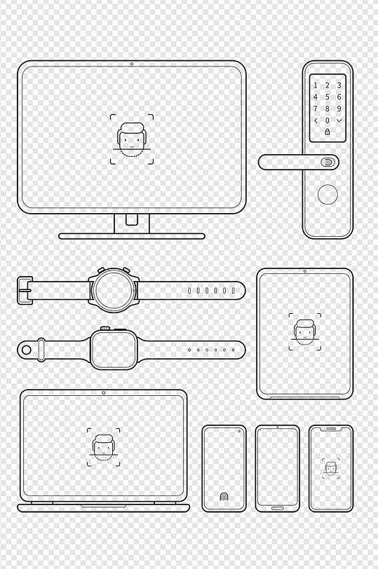 线框智能手机电脑笔记本手表指纹锁免扣元素