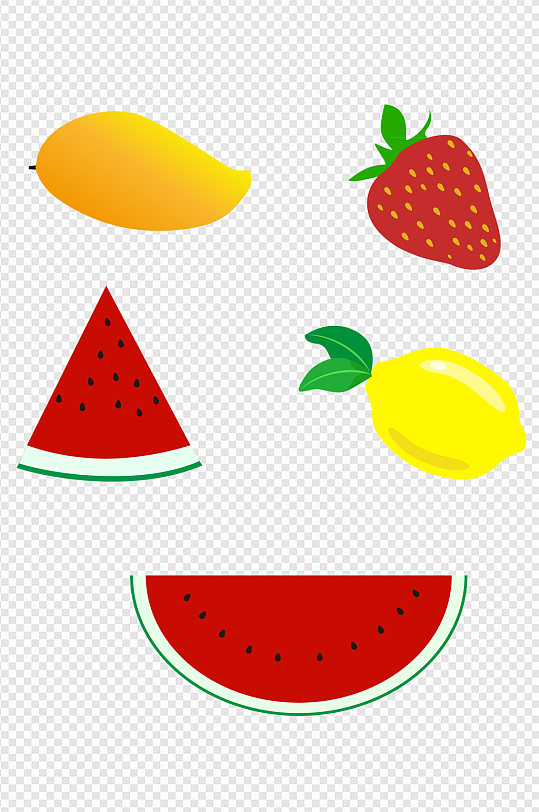西瓜柠檬草莓芒果水果图标免扣元素