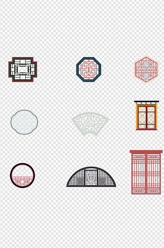 中国元素窗户插画线条画图标