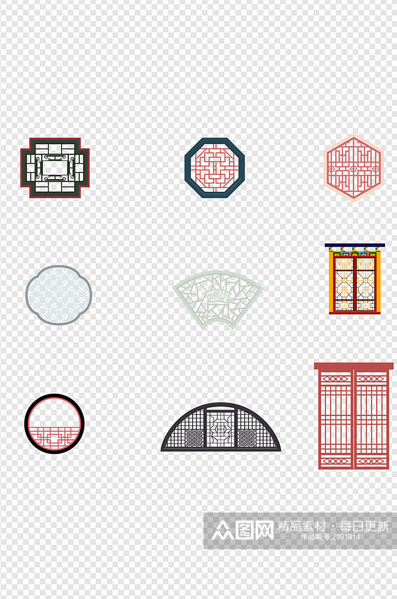 中国元素窗户插画线条画图标素材